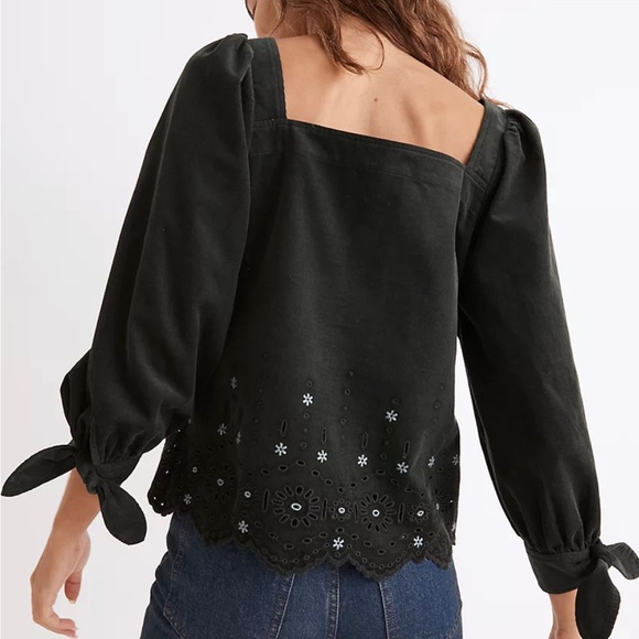 Madewell Green Square-Neck Eyelet Peplum Blouse - Picture 2 of 5